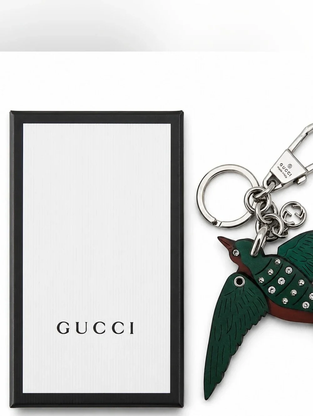 Gucci Green and Brown Crystal Bird Wooden Charm Or Key Ring